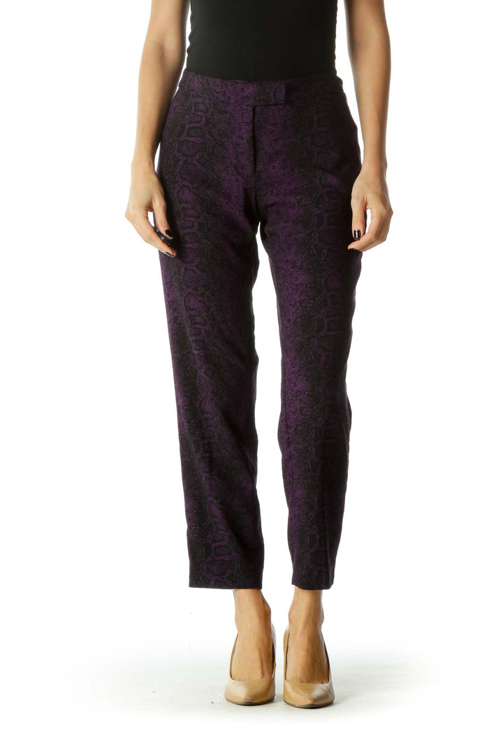 Purple and Black Snake Print Mid Rise Cropped Pants