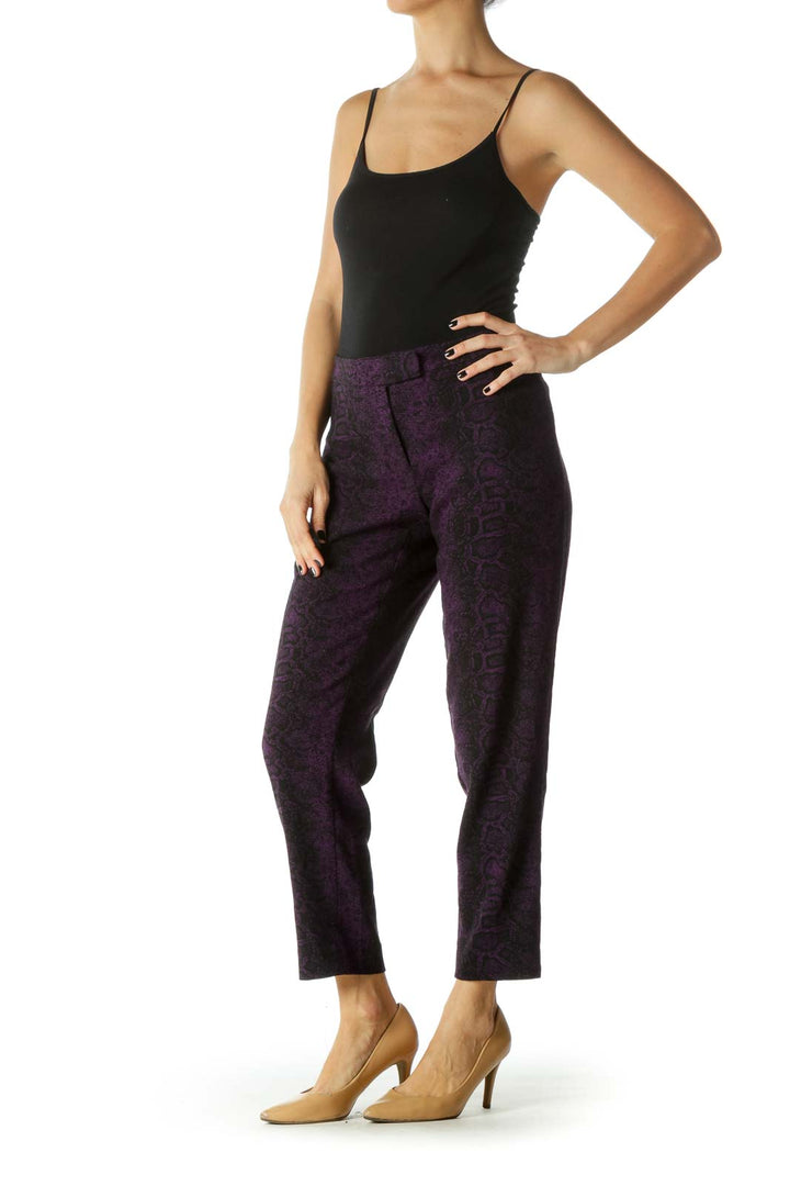 Purple and Black Snake Print Mid Rise Cropped Pants