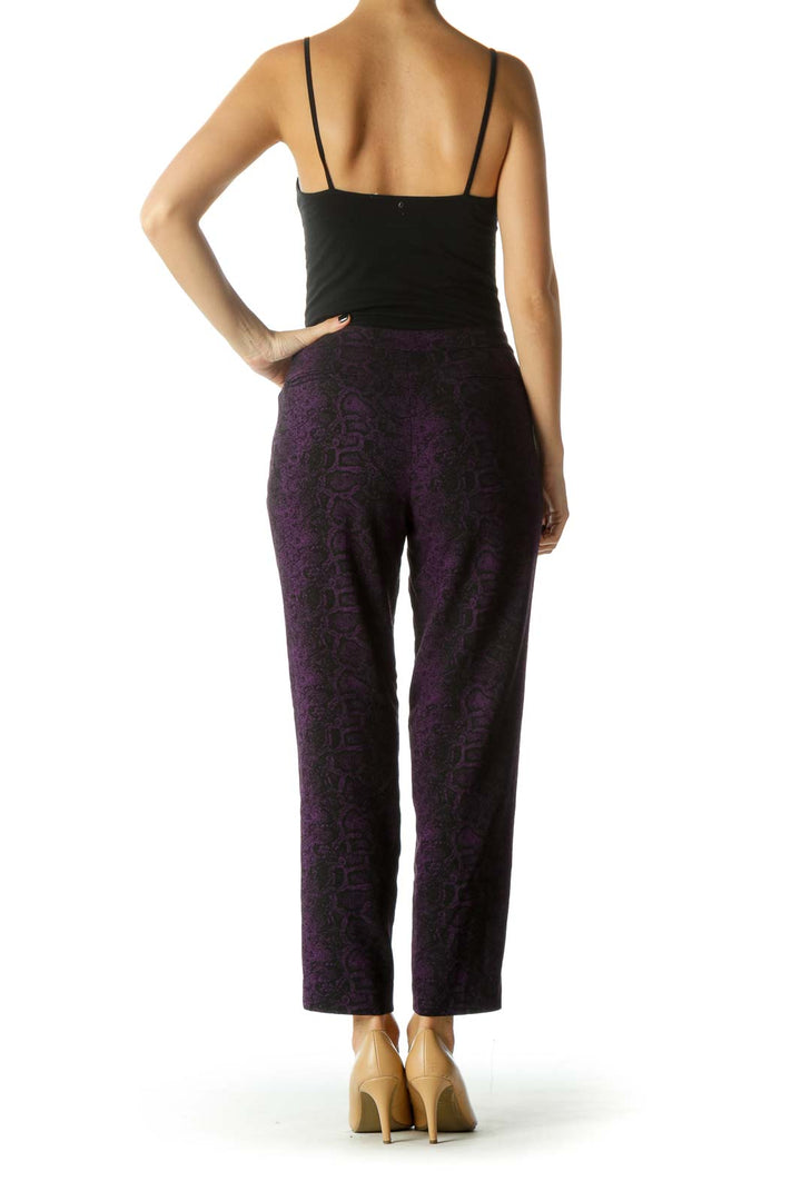 Purple and Black Snake Print Mid Rise Cropped Pants