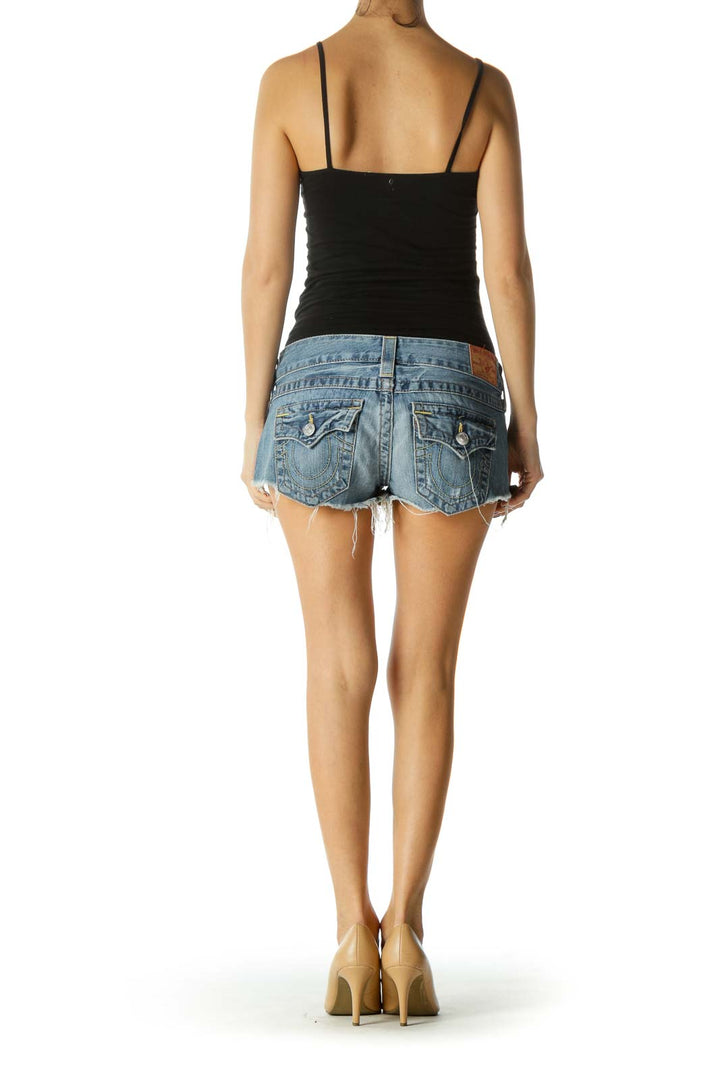 Blue Medium Wash Short Distressed Denim Shorts