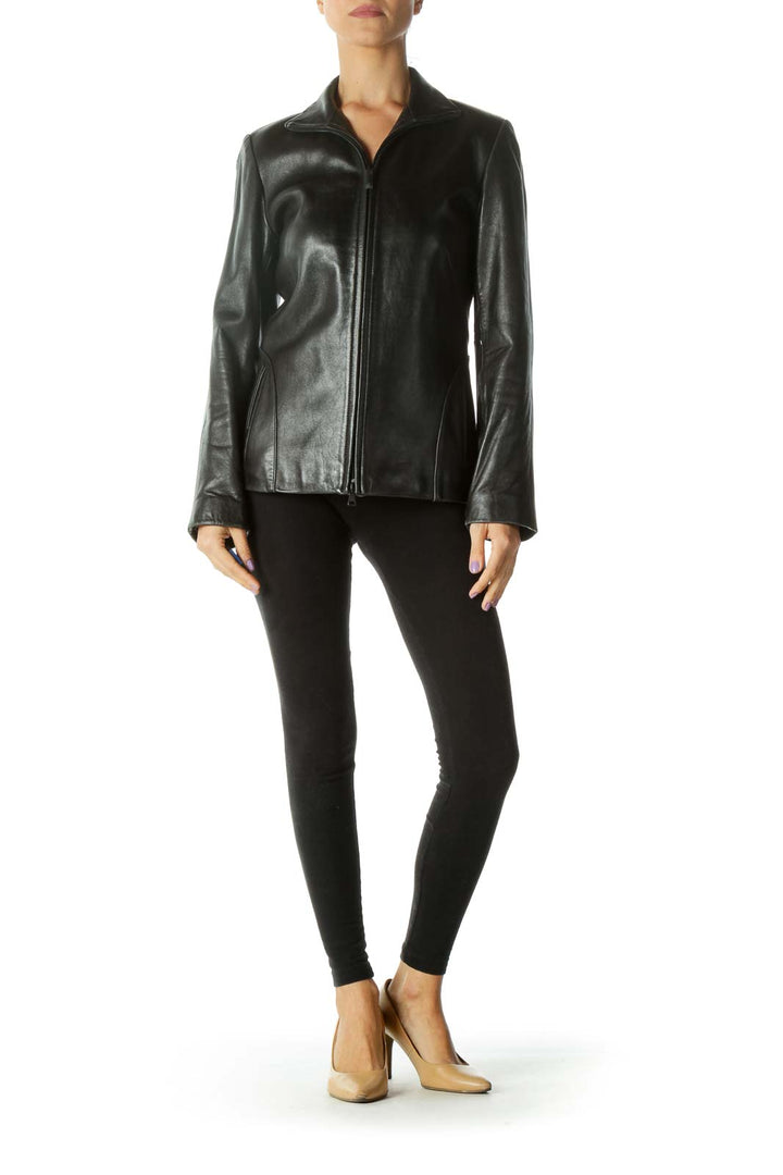 Black Leather Zip Up Coat