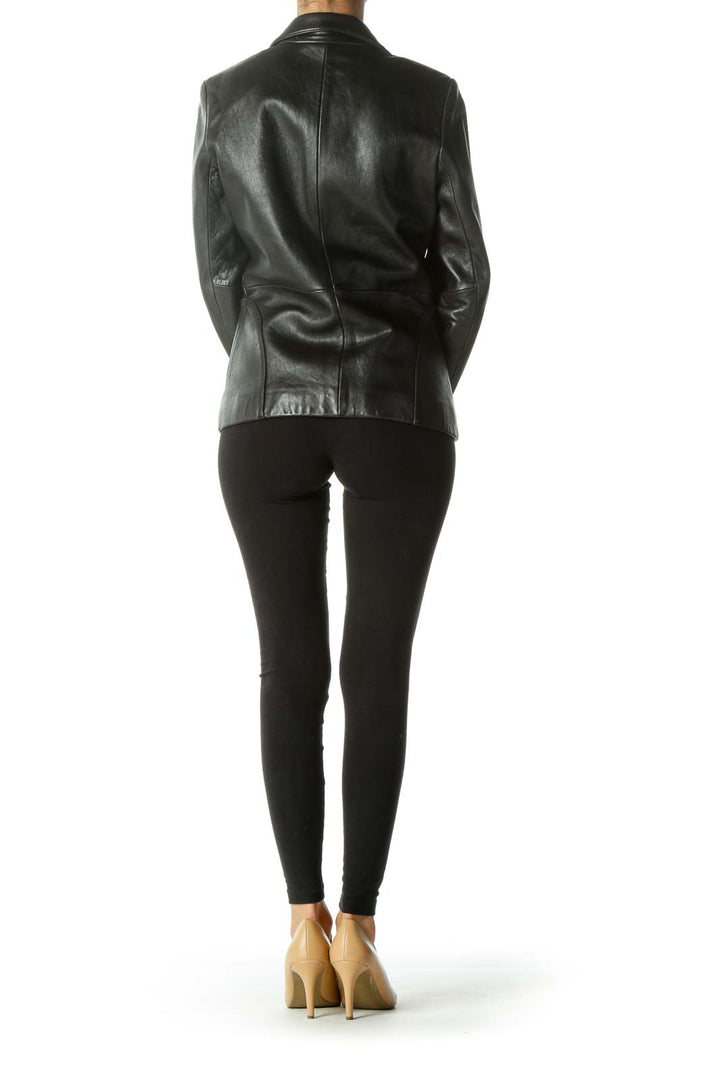 Black Leather Zip Up Coat