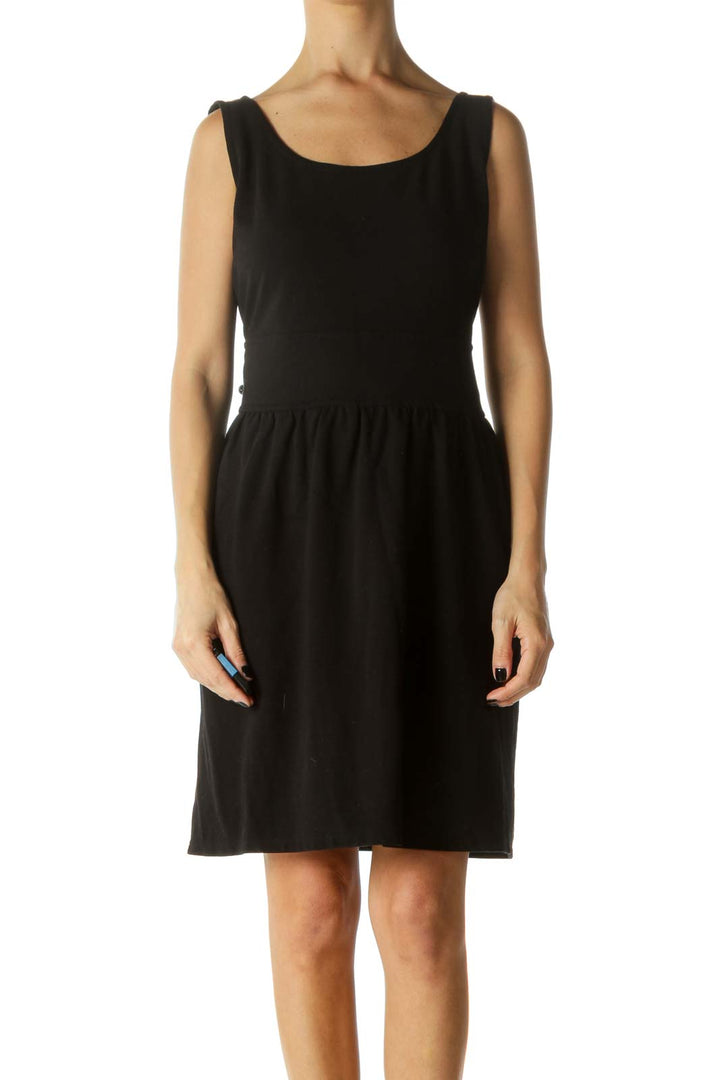 Black Sleeveless Zippered Round Neck Knit Dress