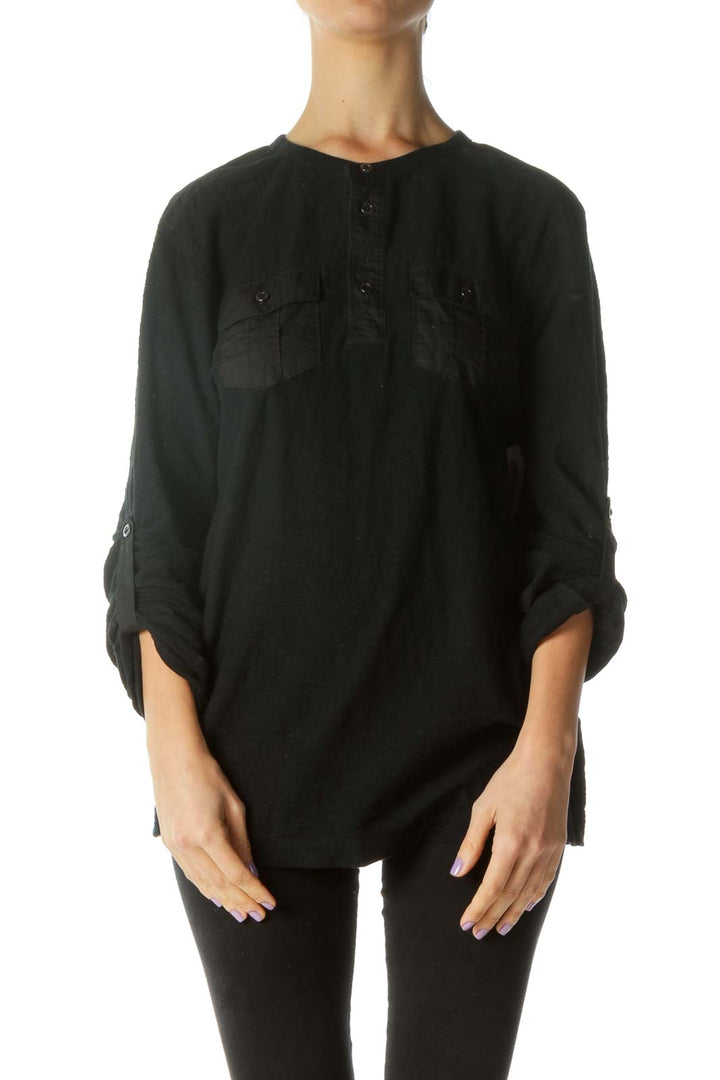 Black Pocketed Long Sleeve Shirt