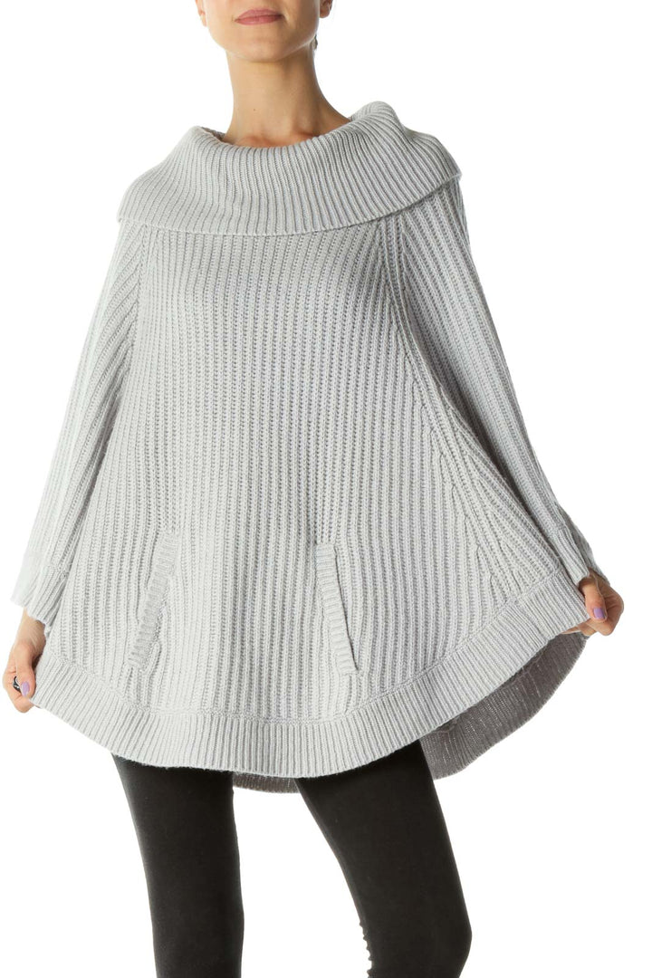 Gray Knit Cowl Neck Poncho