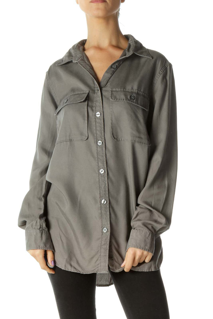 Gray Pocketed Collared Shirt