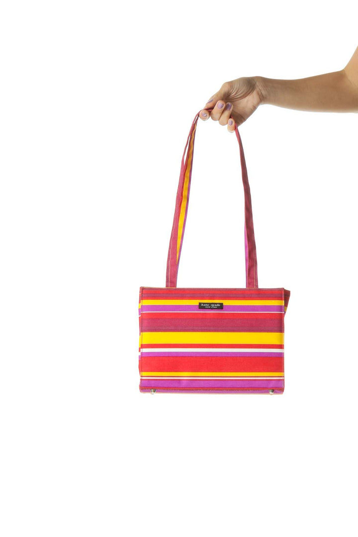 Red and Purple Multicolor Striped Shoulder Bag