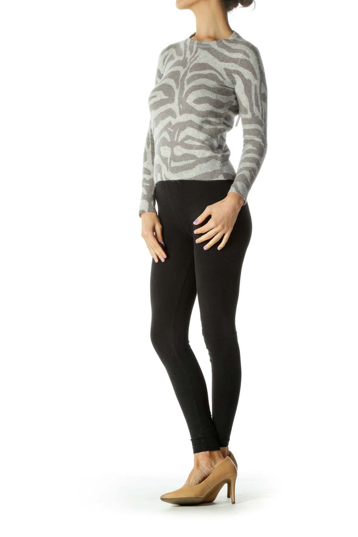 Gray Zebra Print Cashmere Sweater