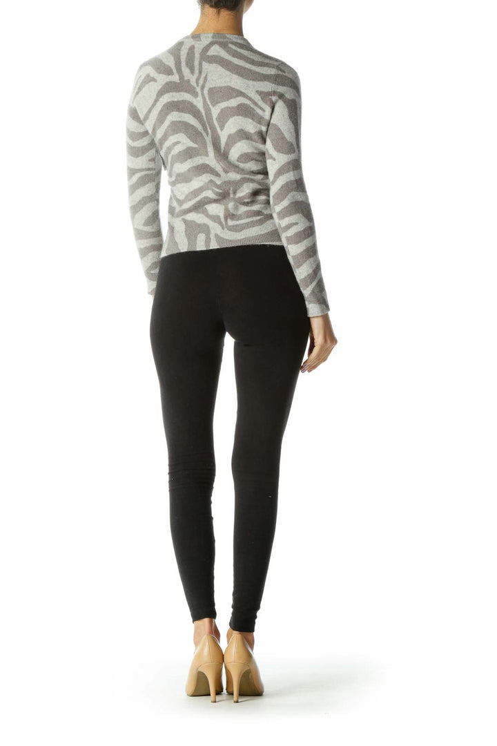 Gray Zebra Print Cashmere Sweater