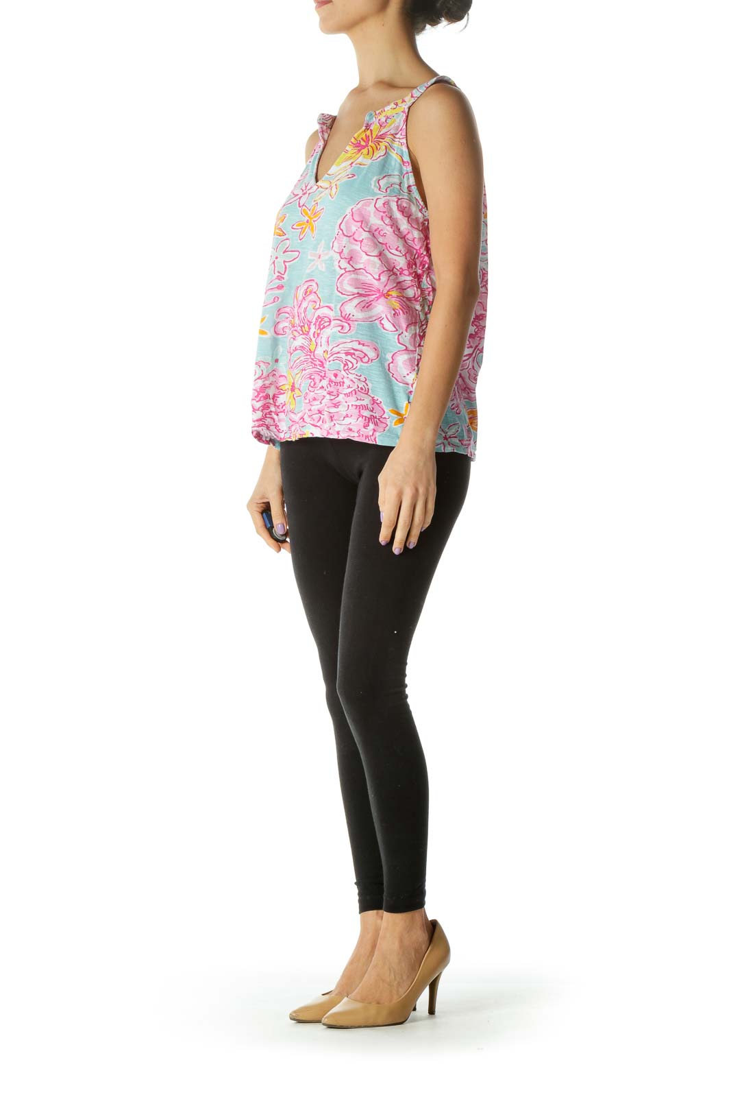 Blue and Pink Multicolor Floral Print Tank Top