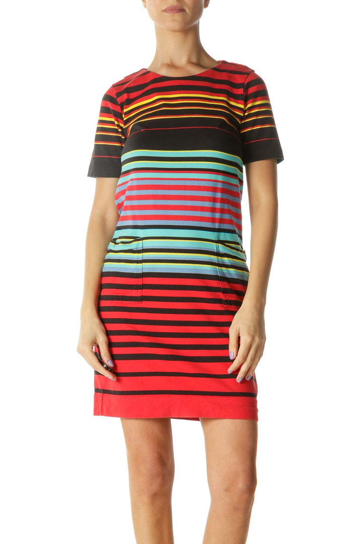 Red Multicolor Striped Shift Dress