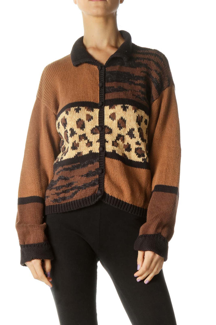 Brown Cheetah Print Knit Sweater