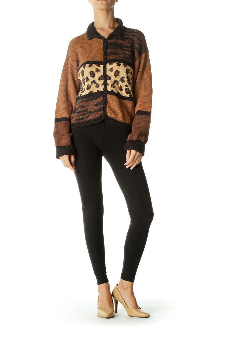 Brown Cheetah Print Knit Sweater