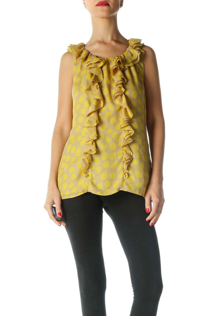 Yellow Print Ruffled Tank Top