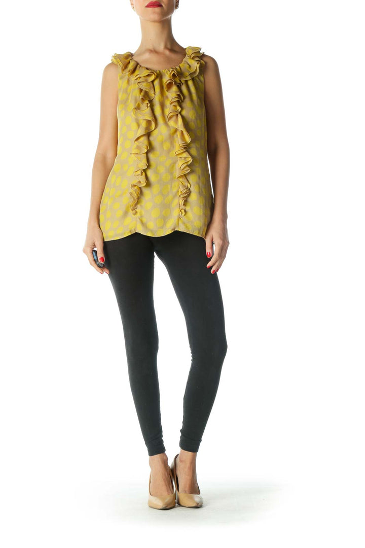 Yellow Print Ruffled Tank Top