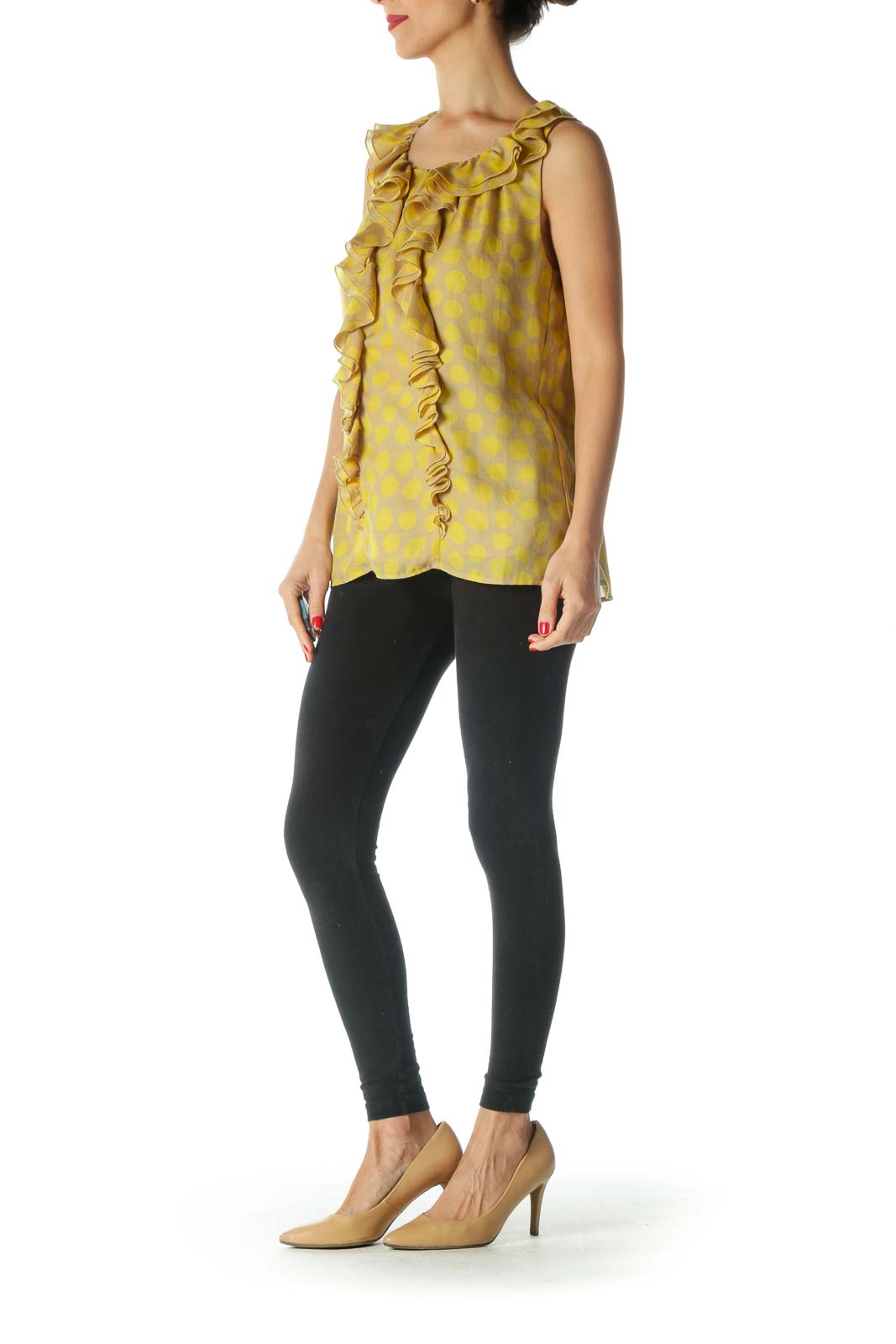 Yellow Print Ruffled Tank Top