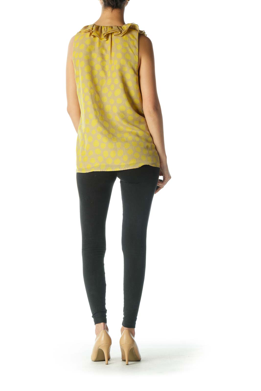 Yellow Print Ruffled Tank Top