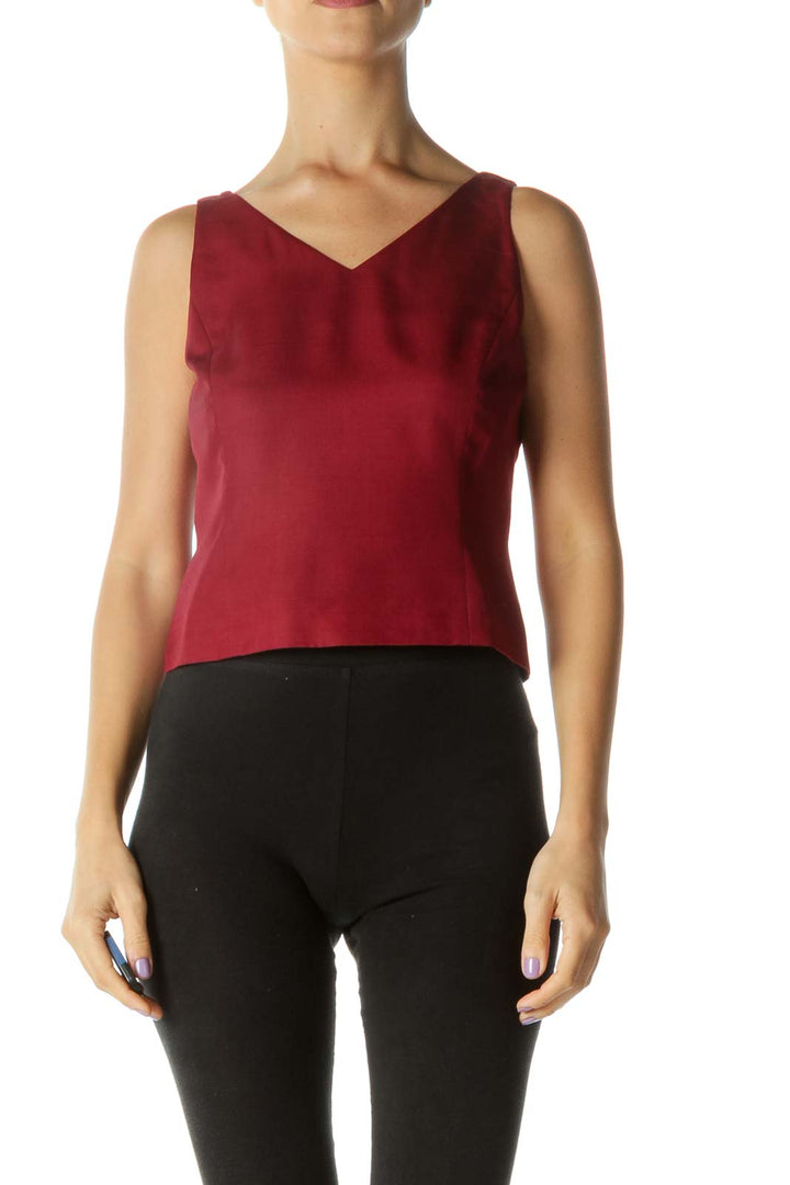 Burgundy Red Silk V-Neck Sleeveless Top