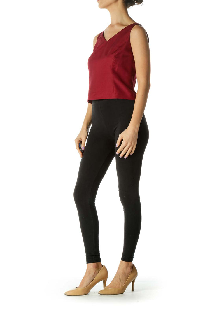 Burgundy Red Silk V-Neck Sleeveless Top