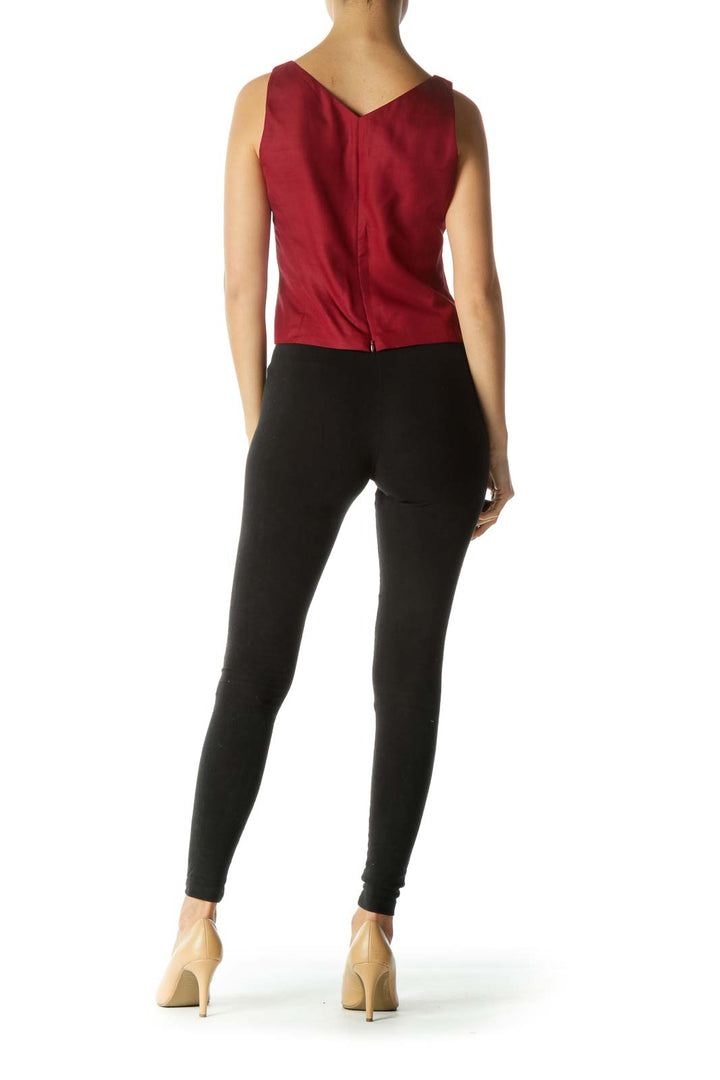 Burgundy Red Silk V-Neck Sleeveless Top