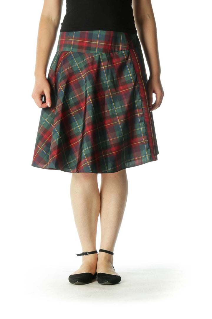 Red Green Plaid Skater Skirt