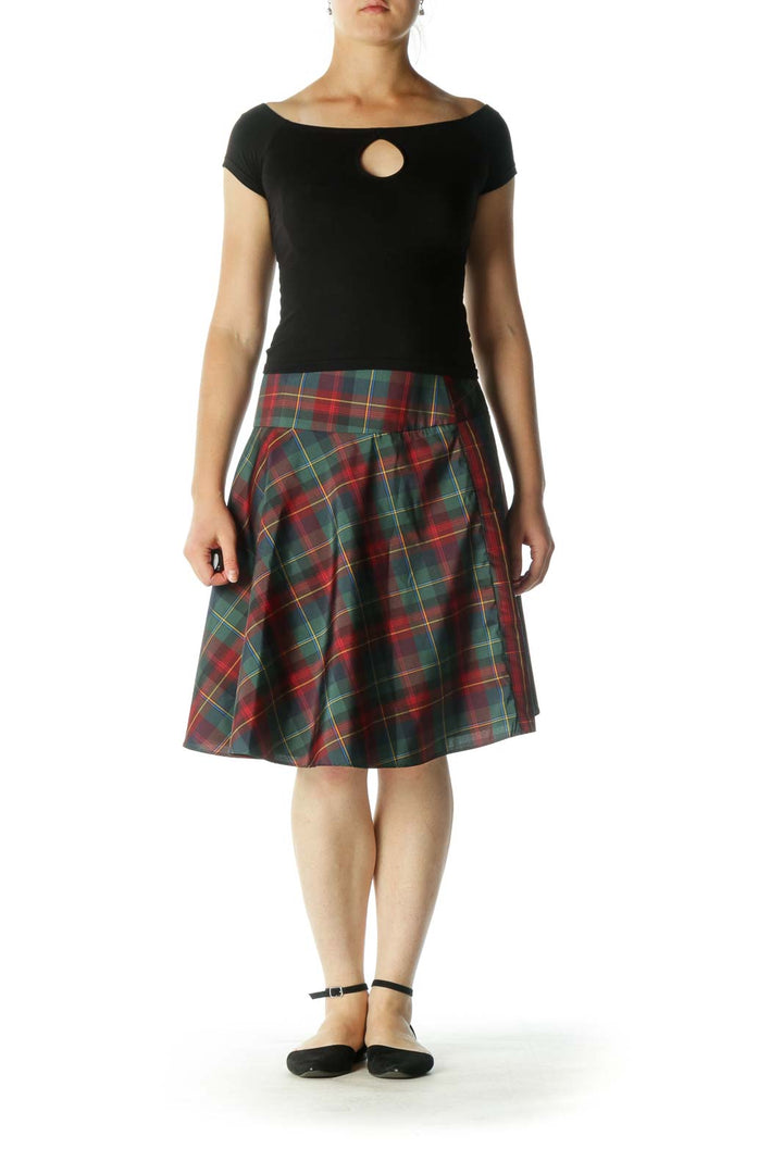 Red Green Plaid Skater Skirt