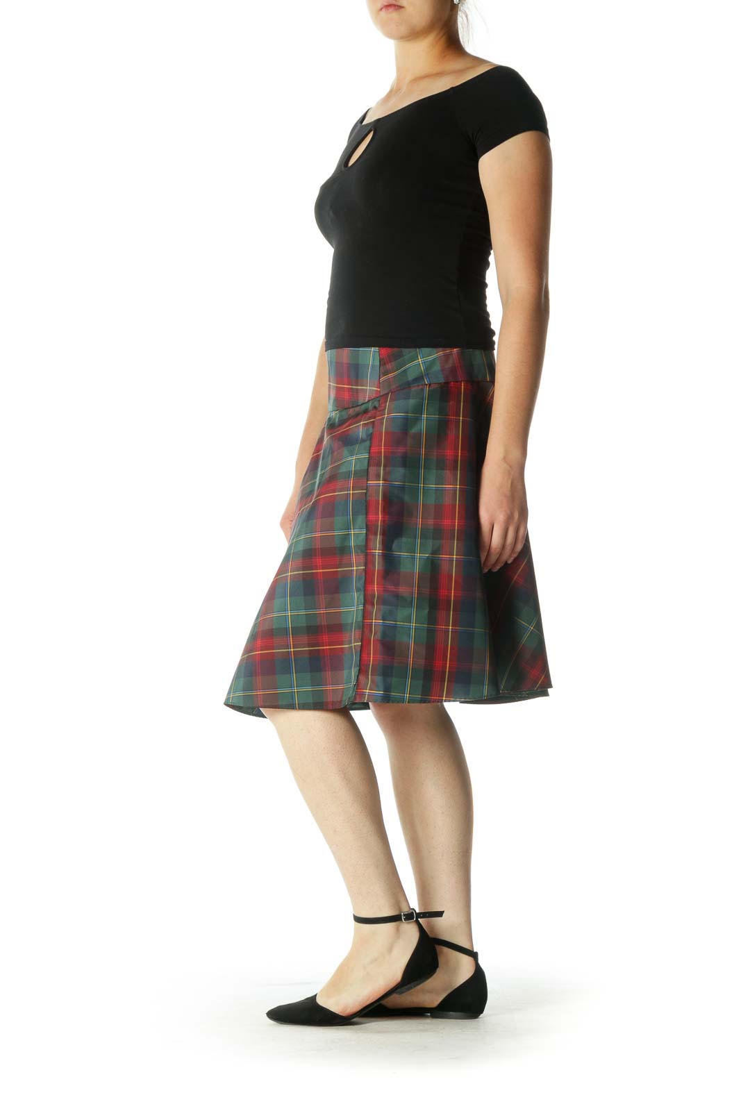 Red Green Plaid Skater Skirt