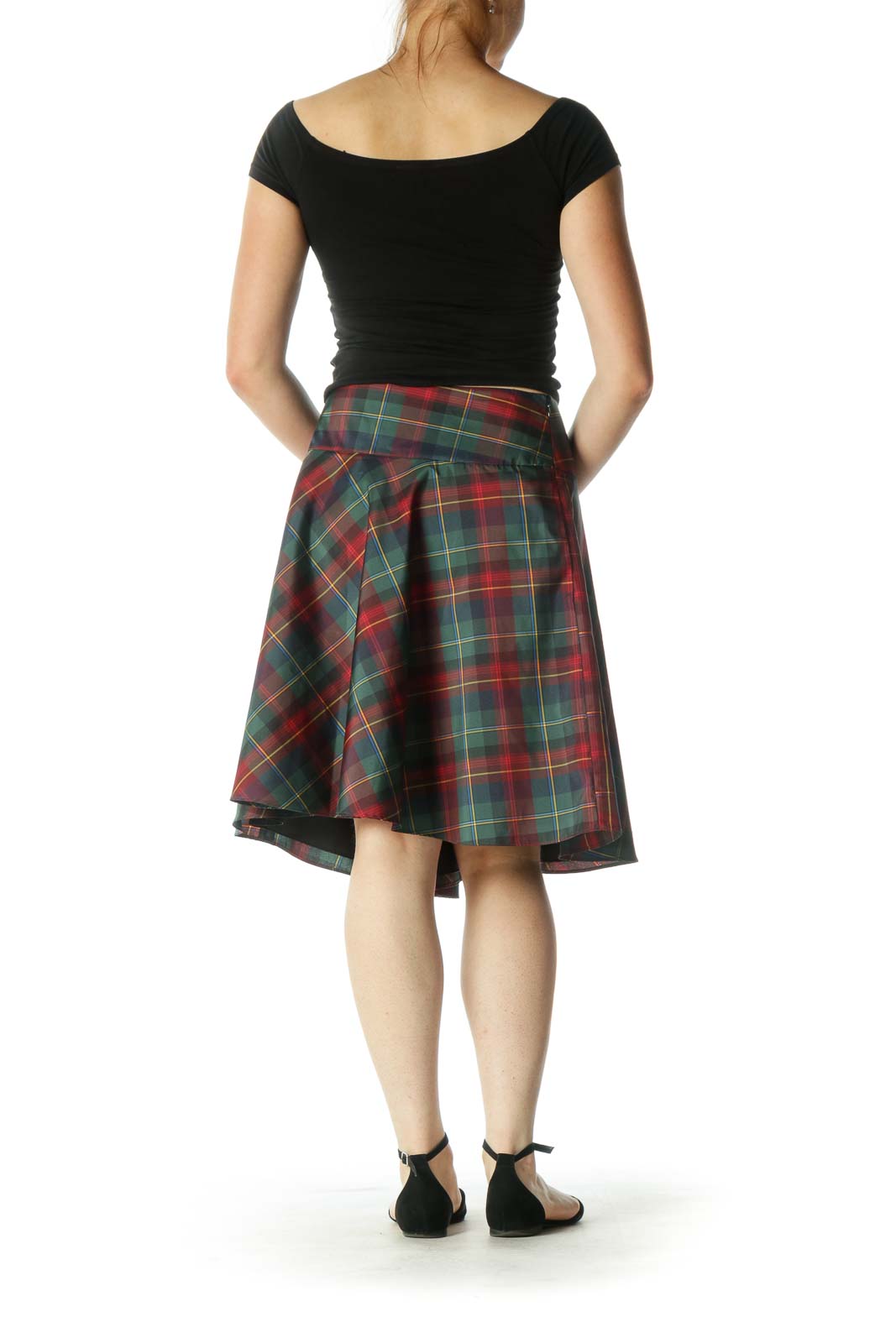 Red Green Plaid Skater Skirt