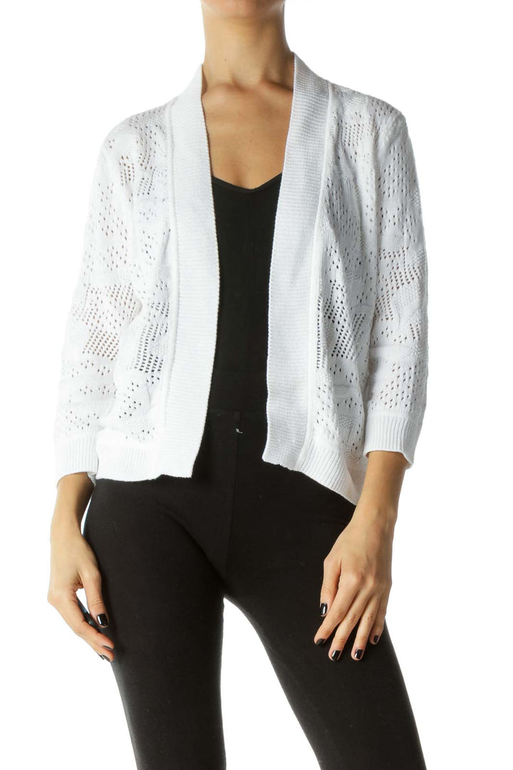 White Knit Long Sleeve Cardigan