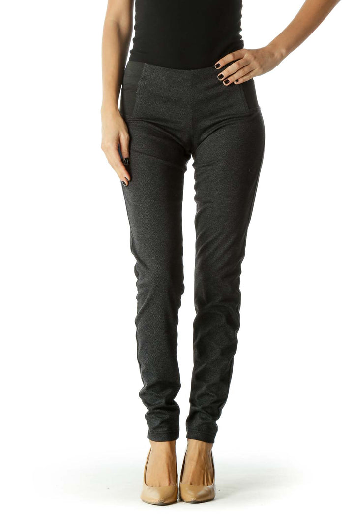 Black Herringbone Print Stretchy Skinny Leg Pant