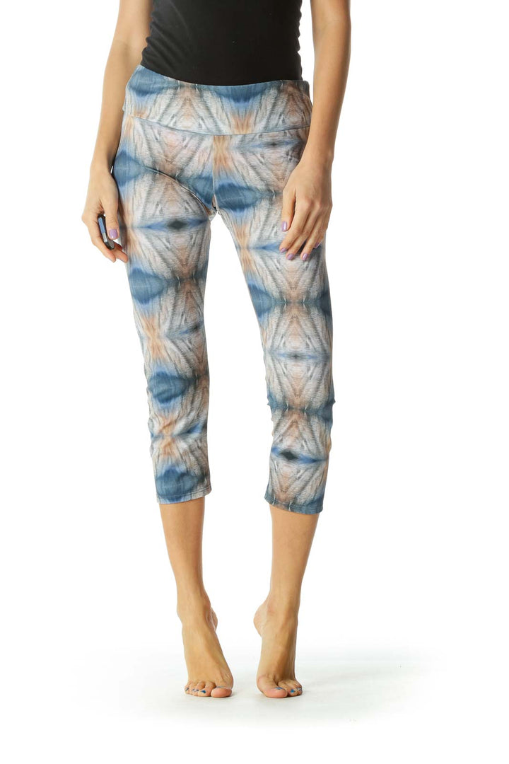 Brown Blue and Cream Print Sports Pants