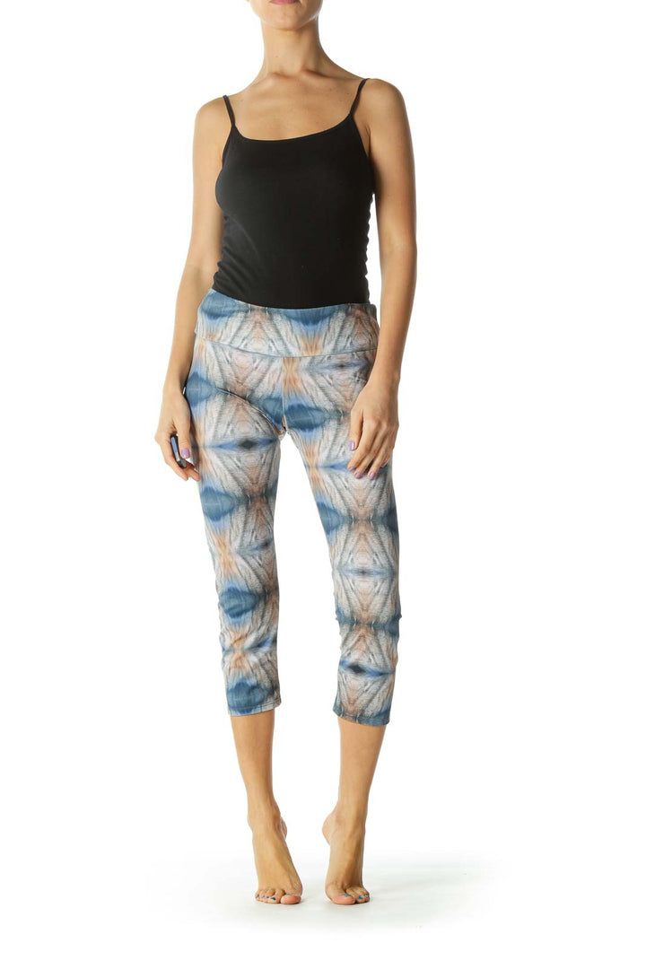 Brown Blue and Cream Print Sports Pants