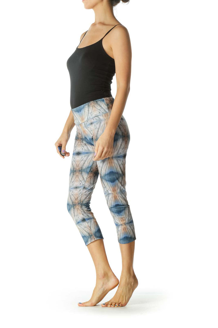 Brown Blue and Cream Print Sports Pants