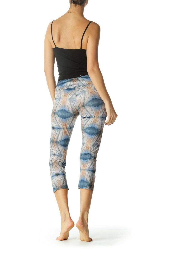 Brown Blue and Cream Print Sports Pants