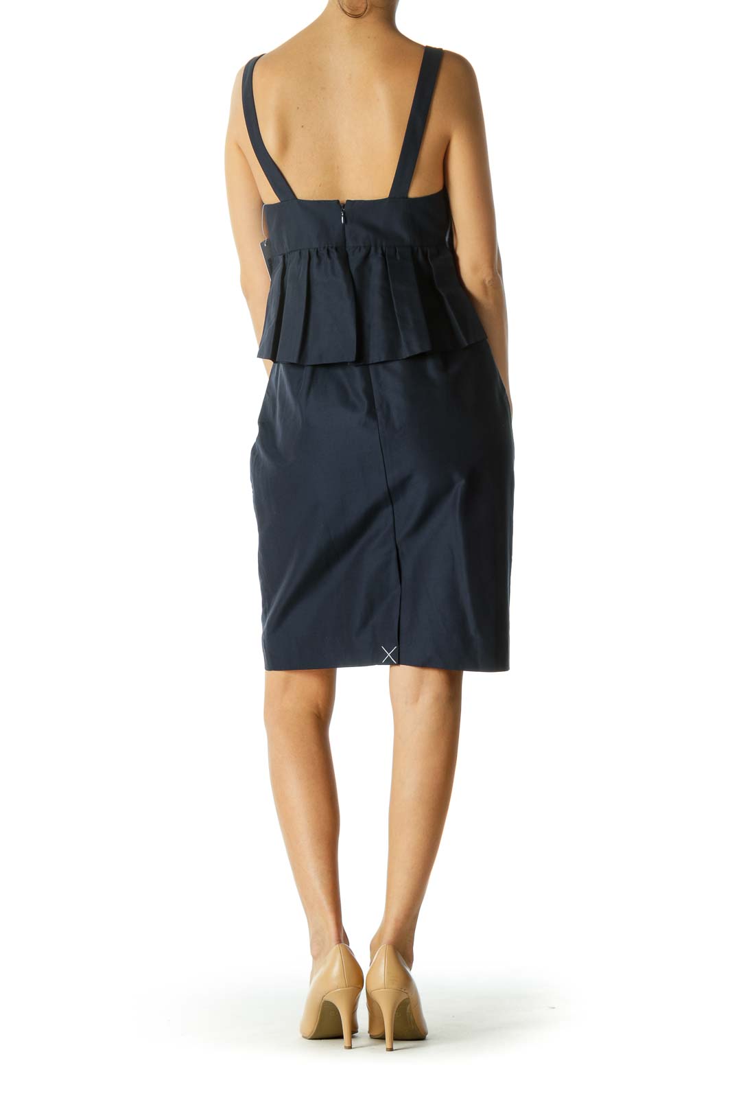 Blue Spaghetti Strap Ruffled Work Dress