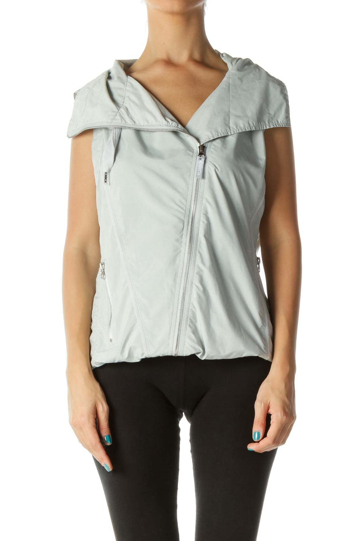 Gray Hooded Drawstring Mesh Lining Vest