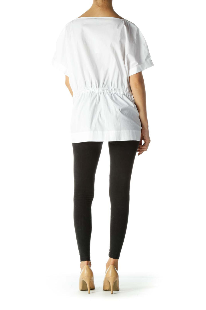 White Cap Sleeve Waist- Tie Round Neck Shirt