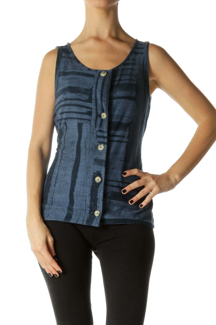 Navy Button-Down Waist Tie Sleeveless Top