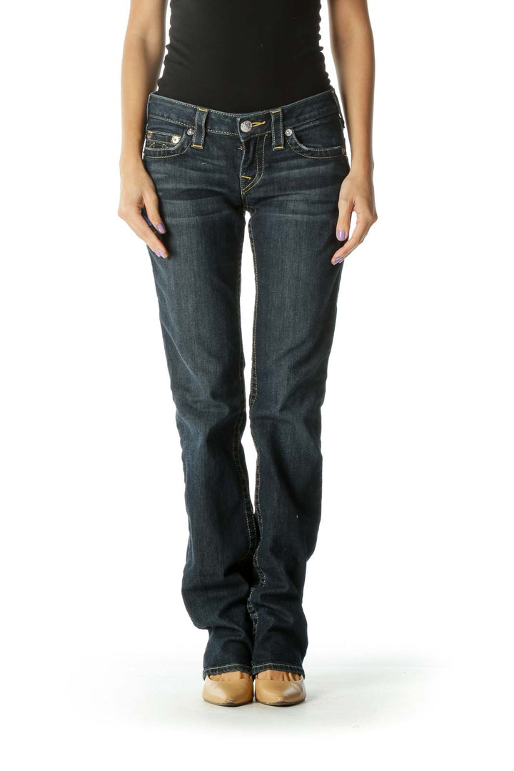 Blue Dark Wash Straight Leg Jeans