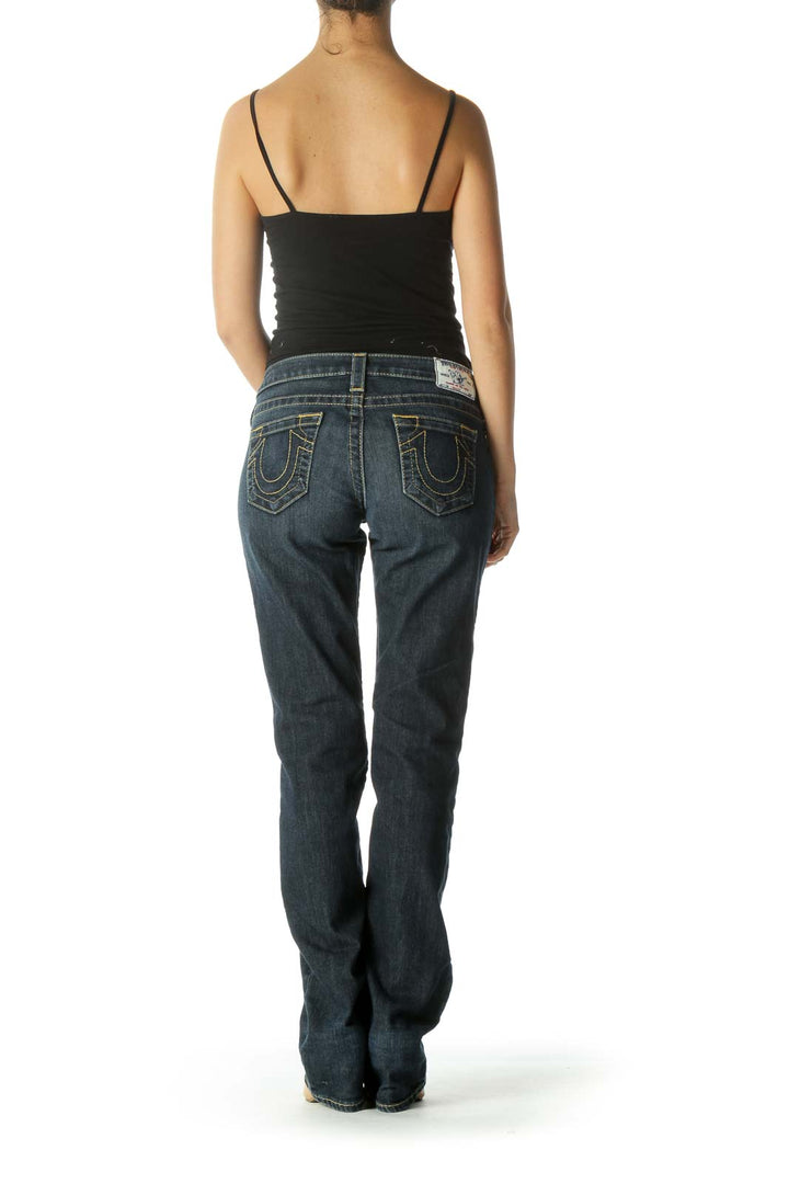 Blue Dark Wash Straight Leg Jeans