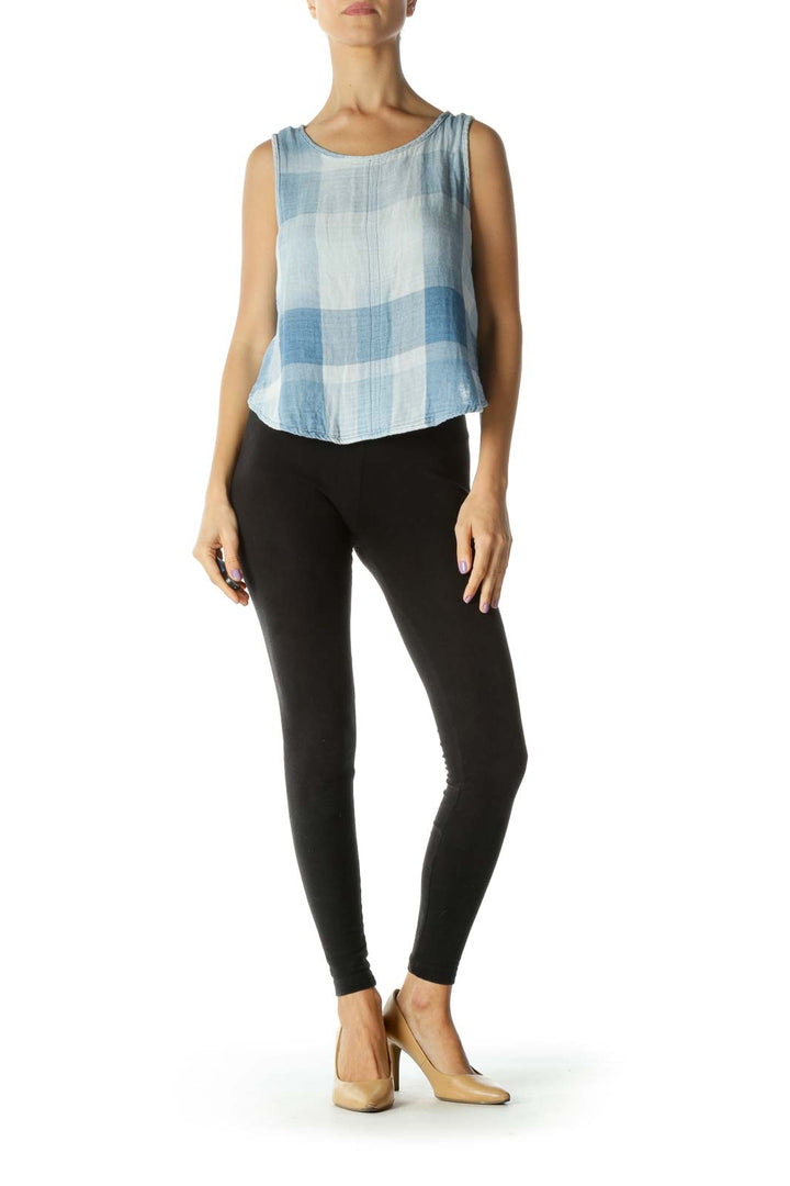 Blue Plaid Button Back Tank Top