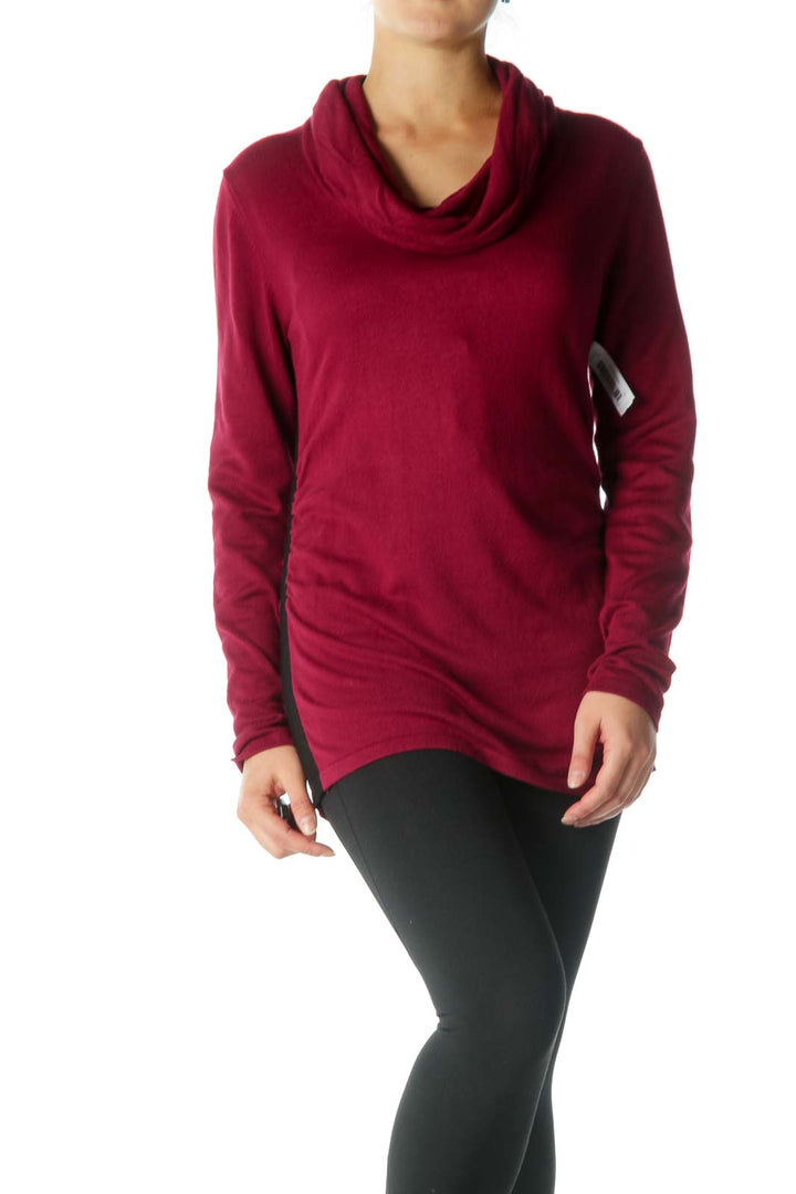 Burgundy Cowl Neck Long Sleeve Shirt