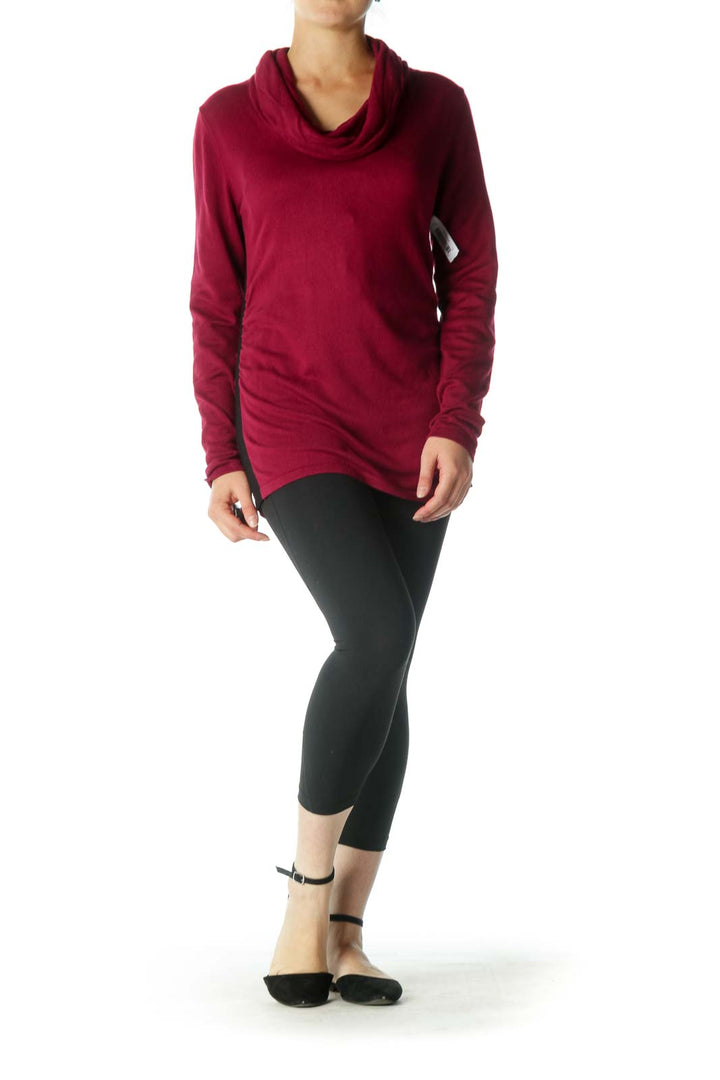 Burgundy Cowl Neck Long Sleeve Shirt