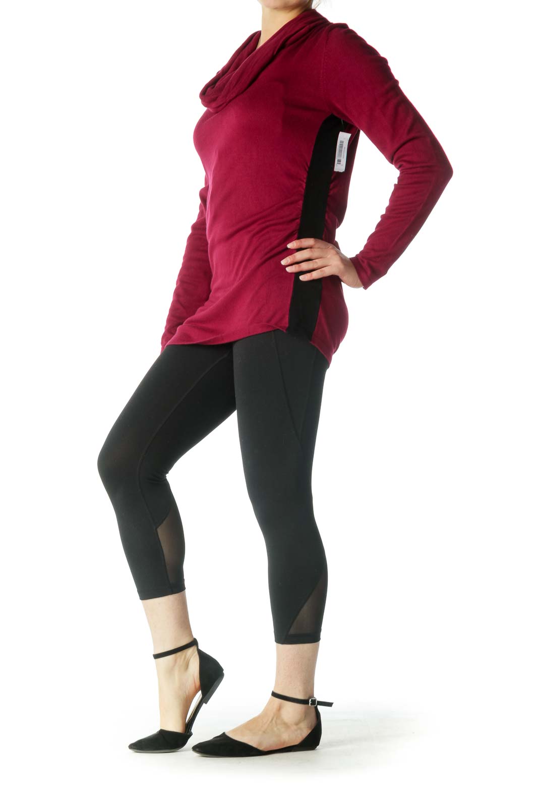 Burgundy Cowl Neck Long Sleeve Shirt