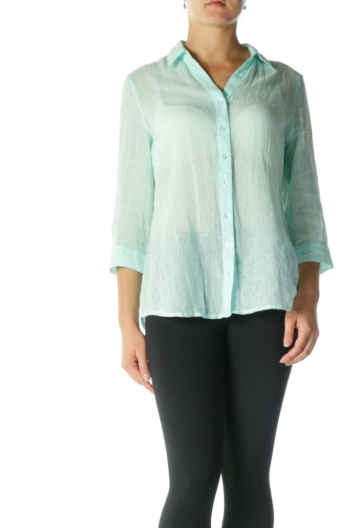 Mint See Through Button Down Shirt