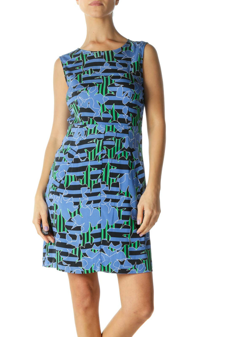 Black and Blue Striped Print Sheath Dress