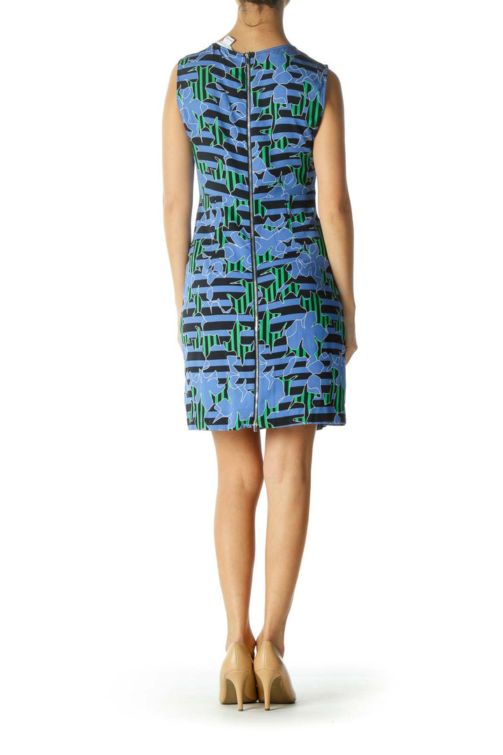 Black and Blue Striped Print Sheath Dress