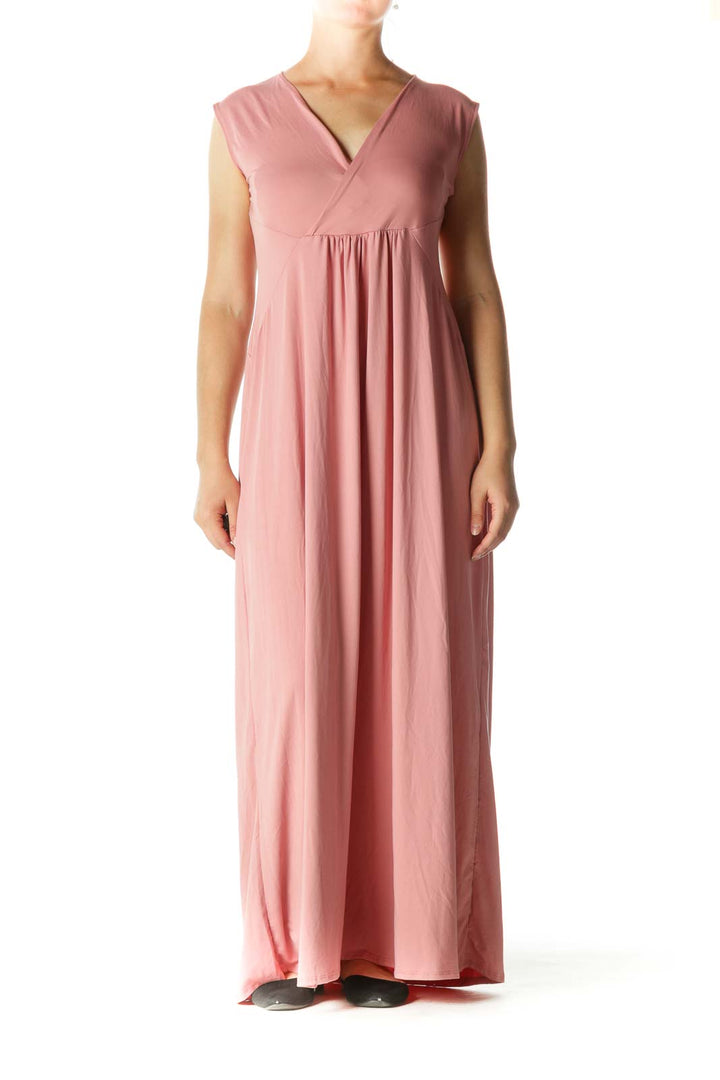 Pink V-neck Maxi Dress