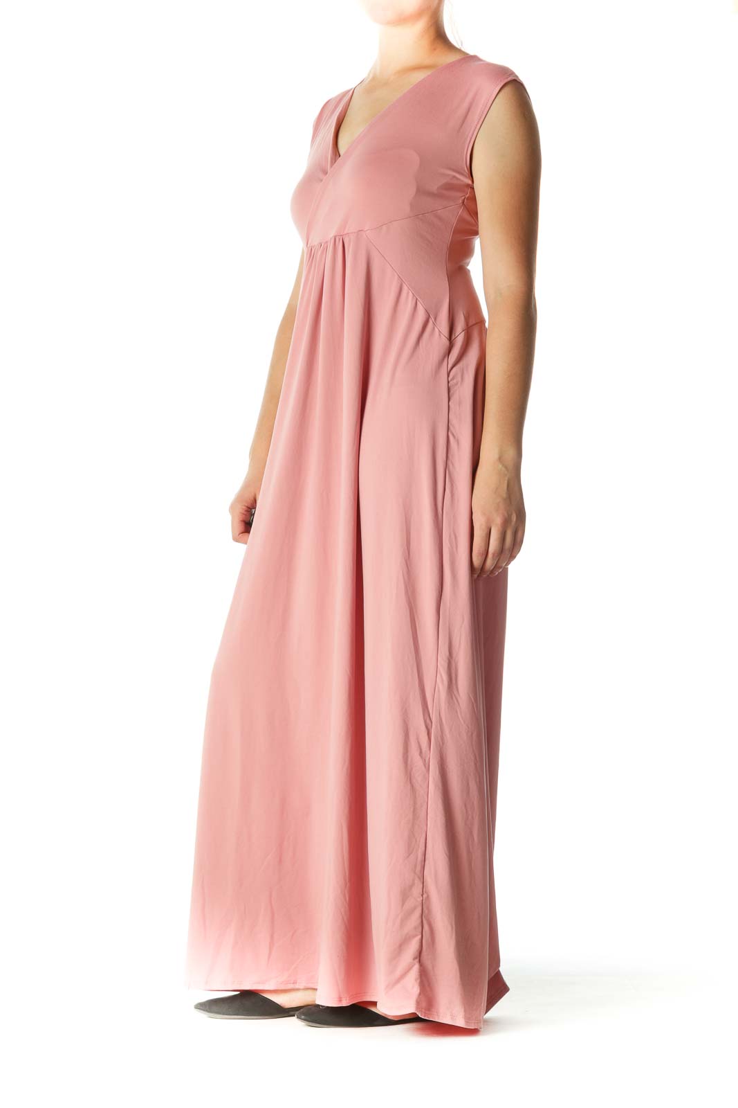 Pink V-neck Maxi Dress