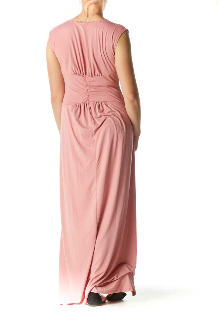 Pink V-neck Maxi Dress